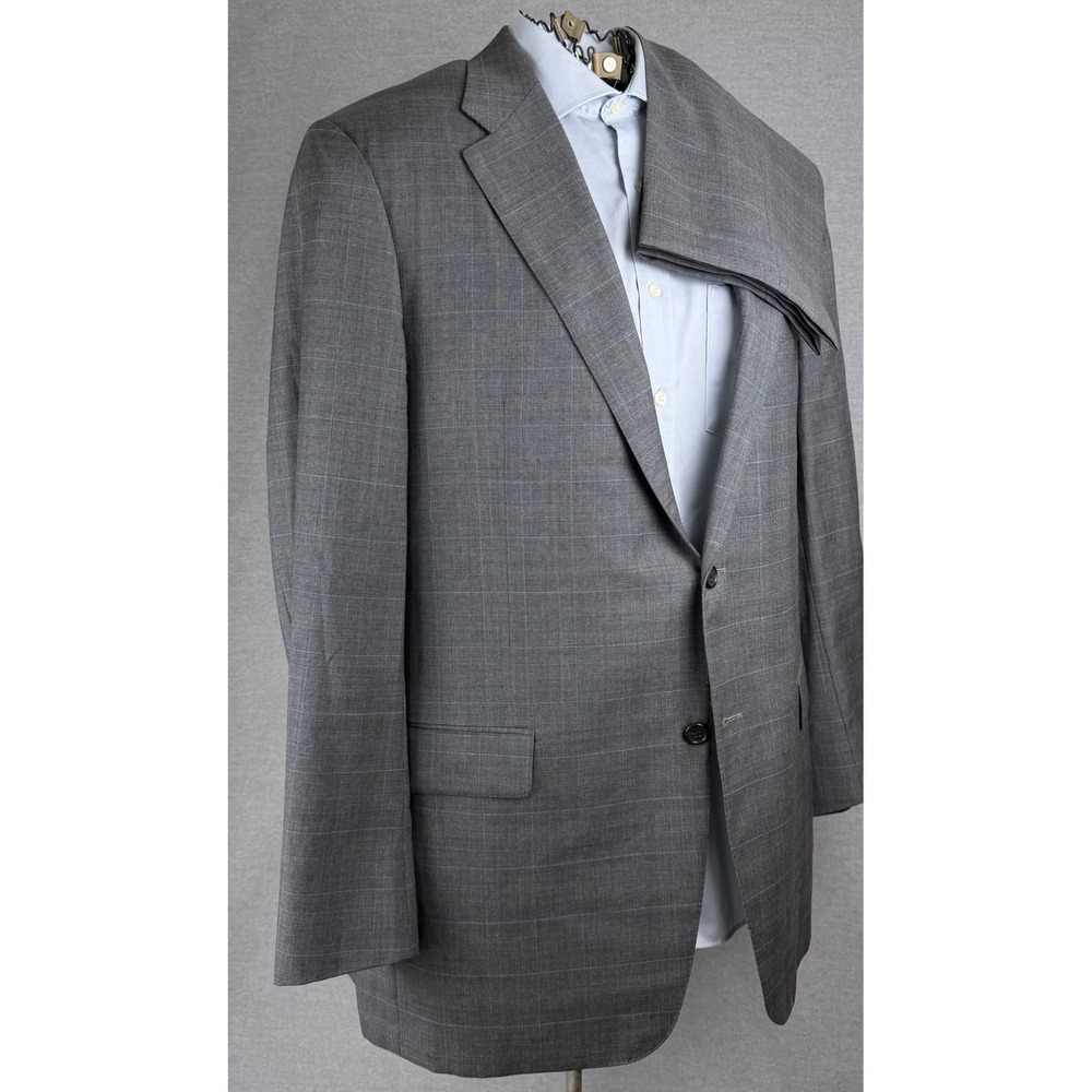 Hickey Freeman Nordstrom Mens Grey Glen Plaid Worsted Wool Suit 44 Long Madison